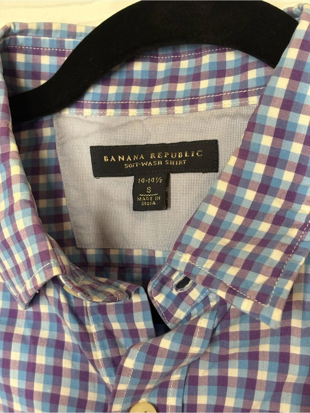 Banana Republic Mens Small Soft-Wash Plaid Button Down Shirt Blue Purple Gingham